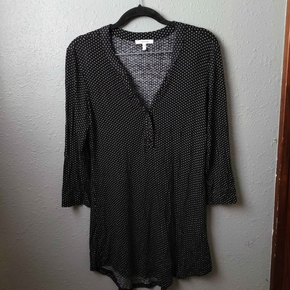 Maurices Womens size Small Black White Polka Dot 3/4 Sleeve Blouse